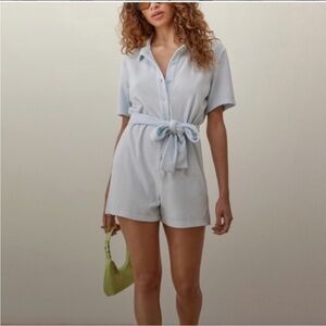 Reformation Rimini Romper in Light Blue Terry Cloth